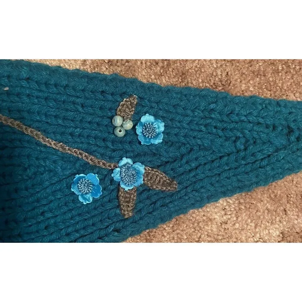 C.C Exclusives Green Winter Headband with Rosette Flower‎ Rhinestone Button